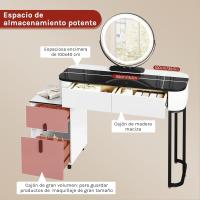 LED Ajustable y Espejo, Maquillaje con Tablero Vidrio Reforzado y Cajonera, Montaje Flexible, 100x40 cm, Mesa Mara y Metal, Blanco+Negro, MB6110wsz - details 5