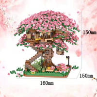 Mini Sakura Tree House con luces, bloques de construcción, flor de cerezo, estación de tren, ciudad, vista de la calle, ladrillos, juguetes para niños, regalo de Navidad para niñas - details 5