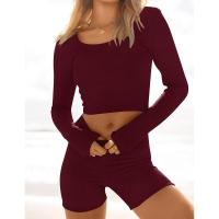 BUNO-Conjunto de ropa de estar por casa para mujer, tops ajustados de manga larga y pantalones cortos de motorista, 2 piezas, verano, 2025 - details 61