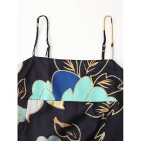 BUNO-2025 Vestido de mujer con tirantes finos, cuello cuadrado, estampado floral grande y dobladillo asimétrico con volantes para un look elegante - details 3