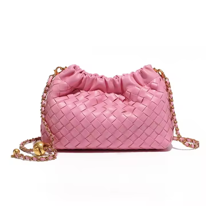 Bolso de cubo tejido Bolso cruzado con cadena elegante Bolso de hombro fruncido con nube para mujer - 1