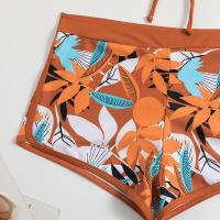 Bikini abierto con estampado de hojas retro en talla grande, conjunto de traje de baño de dos piezas con correas estables para mujer - details 56