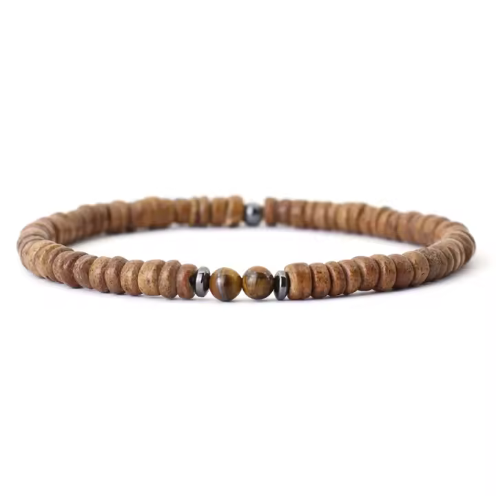 Pulsera de Coco Natural Estilo Vintage de Meditación de Madera Pulsera de Sanación de Hematita - 1