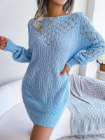 Vestido de punto de manga larga para mujer, suéter informal ahuecado, ropa sin cinturón, otoño e invierno, 2024 - details 13