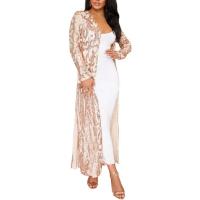 Maxi Abrigo de Séquin Elegante Blusa de Fiesta Abierta Vintage para Mujeres Moda de Cálida - details 13