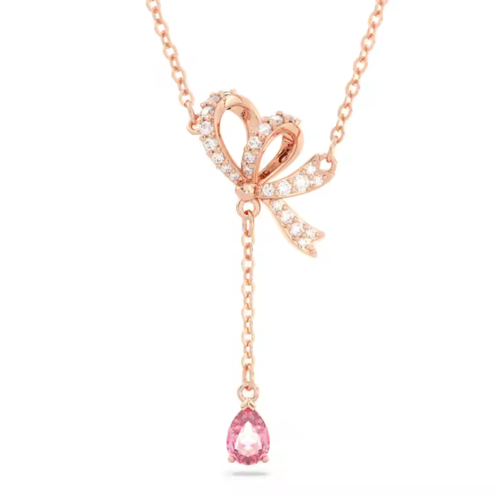 Chapado en Pave Gold CZ Piedra Arco Colgante Plata Bowknot Rosa Cristal Cuelga Y collar joyería para Mujeres regalo - 1