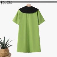 ZANZEA moda verano cuello de solapa vestido veraniego de manga corta Vestidos de oficina para mujer 2025 Casual Patchwork Vestidos de vacaciones bata Mujer - details 10