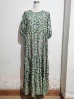 Vestido suelto de manga media con cuello redondo y falda larga floral informal retro de talla grande - details 9