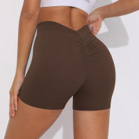 Pantalones cortos de Color sólido para mujer, pantalones cortos deportivos elásticos de cintura alta para Fitness, glúteos color melocotón, pantalones de Yoga para correr - details 7