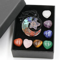 Juego de colgante de cristal Natural de 7 Chakras, Piedra en forma de corazón, grava colorida, energía, resina, luna, estrella, regalos - details 3