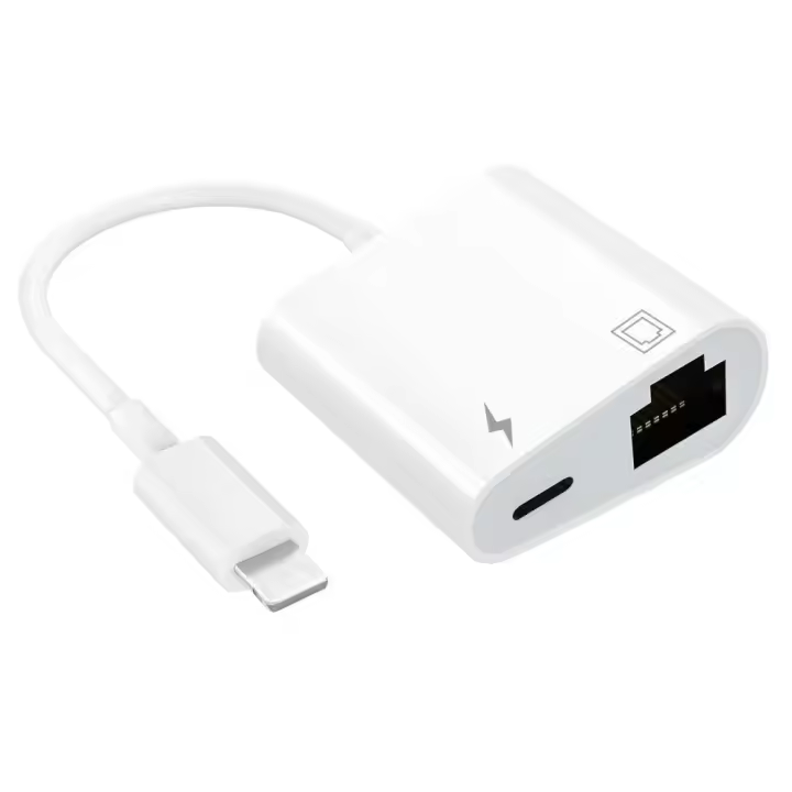 Adaptador 2 en 1 de Red Ethernet Carga Port Compatible con iPhone/iPad/iPod Conversor DC-DC Metal - 1
