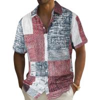 Camisa Retro para hombre, camisa hawaiana con estampado de celosía a la moda, pantalón corto informal de verano, cárdigan de manga, ropa Vintage de calle de gran tamaño - details 0