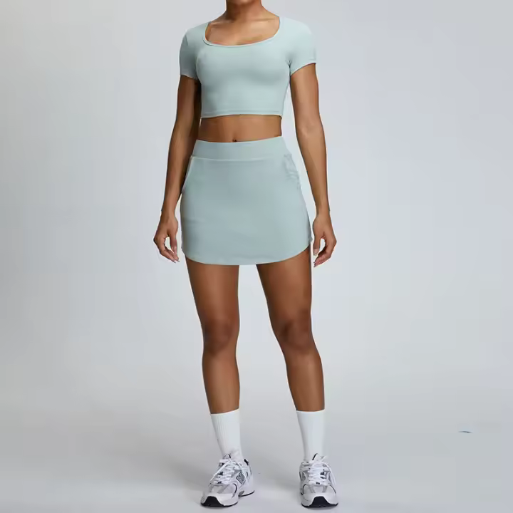 Conjunto de 2 piezas de Yoga Fiess, ropa deportiva informal para exteriores, falda de corte A - 1