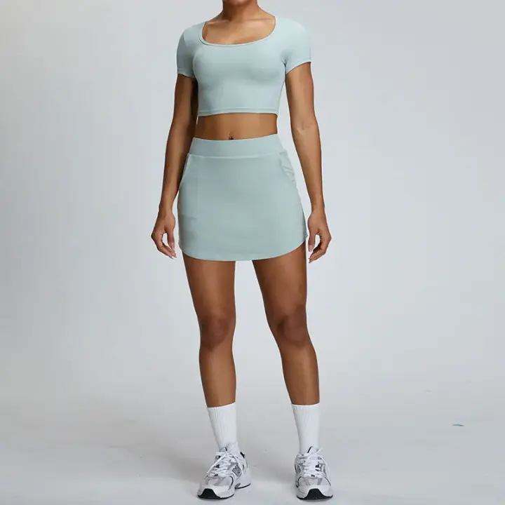 Conjunto de 2 piezas de Yoga Fiess, ropa deportiva informal para exteriores, falda de corte A - 1