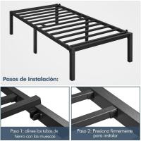 Bastidor de Cama Metálico Listones de Acero Espacio de Almacenamiento Bajo la Cama Fácil Montaje Cama Individual 90 x 190 x 36.5 cm Negro - details 34