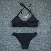 Bikini de vendaje con cordones para mujer, traje de baño negro liso, conjunto de dos piezas, Bikini femenino de fiesta XL 2023 - details 4