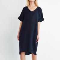 Y verano temperamento europeo americano ropa de mujer Collage manga corta cuello en V vestido de una línea - details 4