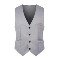Chaleco Formal sin mangas con bolsillos, traje masculino de un solo pecho, chaleco informal para fiesta, Bar, vestido de banquete, chaleco de traje de Color sólido - details 15