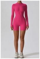 Traje de gimnasio de yoga para mujeres mono deportivo de manga larga con medio cierre sobre todo el cuerpo ropa de fitness para entrenamiento - details 10