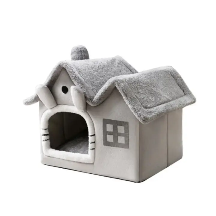 Casa de invierno con forma de casa para gatos, nido de sueño profundo para perros, cama cálida extraíble para Cueva de Chihuahua, cojín de felpa suave para gatos, perrera para cachorros - 1