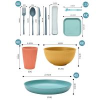 Juego de platos de piezas ecológicos, vajilla de paja de trigo, cuenco Ramen, platos de cena, juego de vajilla de Camping con cuchillo, tenedor y cuchara, 48 Uds. - details 1