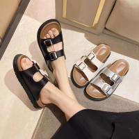 Zapatillas mujer verano nueva tendencia bocken sandalias plataforma bocken half drag pisar fee zapatillas planas frescas - details 5