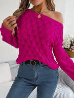 Suéter de manga larga con cuello de una línea para mujer, Jersey ahuecado de Color sólido, hombros descubiertos, Tops de punto, otoño e invierno, 2023 - details 11