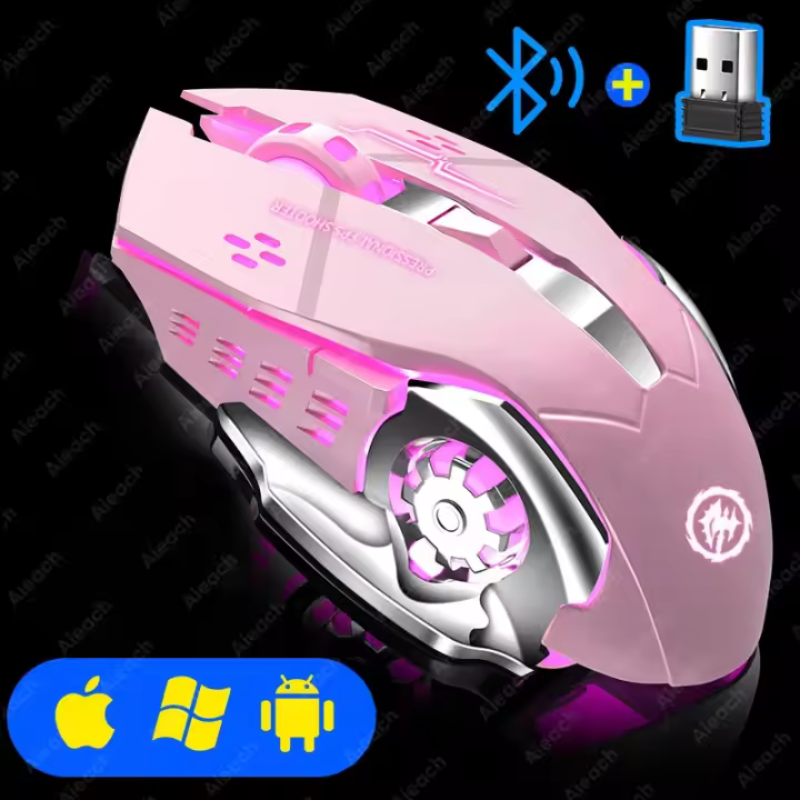 Ratón recargable inalámbrico con Bluetooth, dispositivo electrónico recargable con USB, retroiluminación, juego de PC - 1
