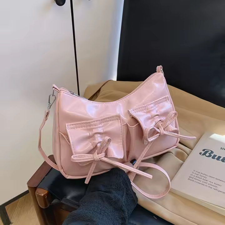 Bolso cruzado con lazo de estilo coreano, bolso de hombro plisado Y2k de Color sólido, bolso de compras con correa de cordón, bolso de Dumpling de Pu, Dairy - 1