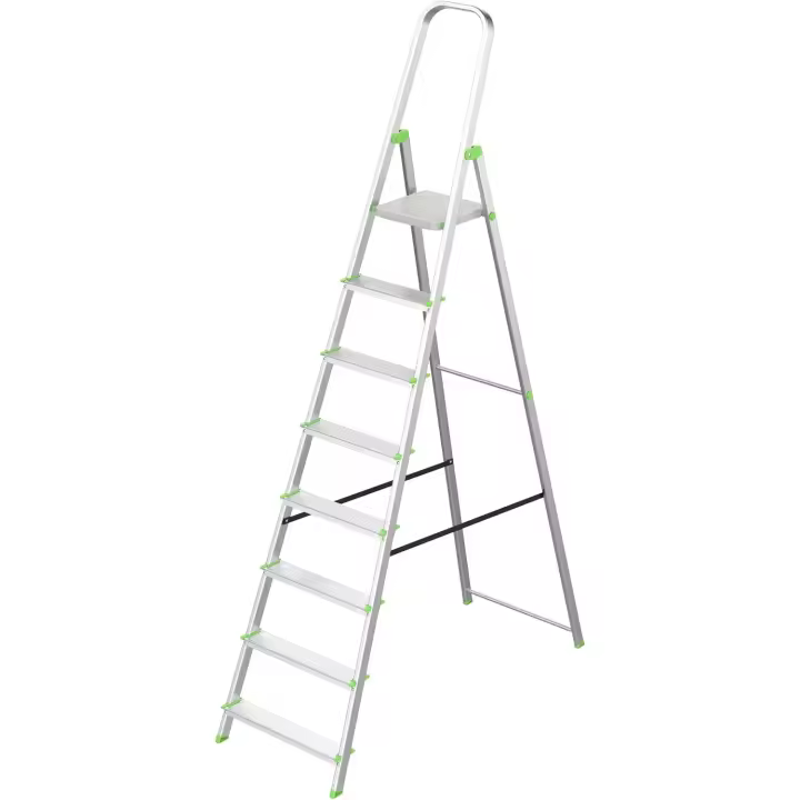 Escalera de Aluminio Plegable Tijera 8 Peldaños con Gancho de Pared Multiusos Antideslizante Ligera y Resistente Transporte Fácil para Uso Doméstico - 1