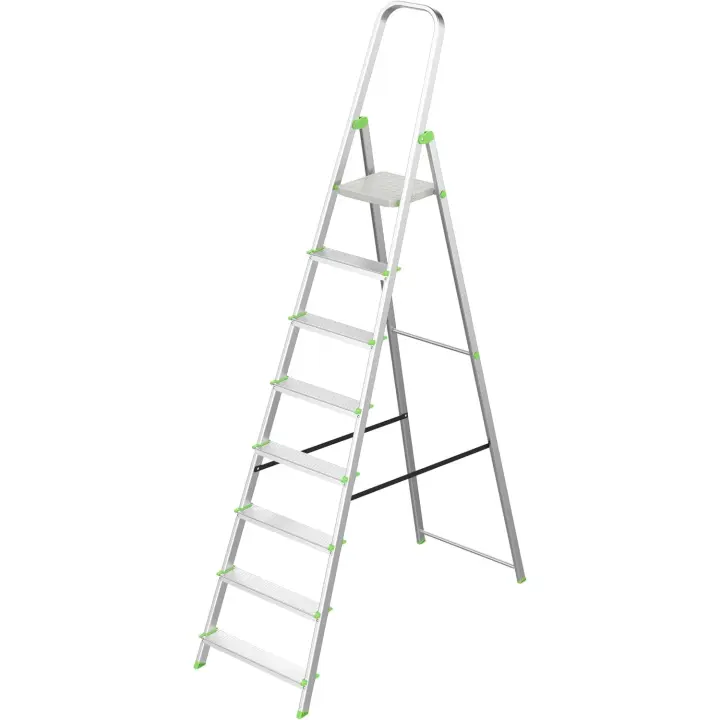 Escalera de Aluminio Plegable Tijera 8 Peldaños con Gancho de Pared Multiusos Antideslizante Ligera y Resistente Transporte Fácil para Uso Doméstico - 1