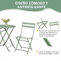 Conjunto de Muebles de Jardín Plegable Mesa Redonda y 2 Sillas de Terraza Marco de Acero y Respaldo - details 3