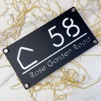 Placa de señal de número de casa acrílica cortada con láser, espejo Gery mate personalizado, nombre de dirección, señales para exteriores, placa de pared - details 2