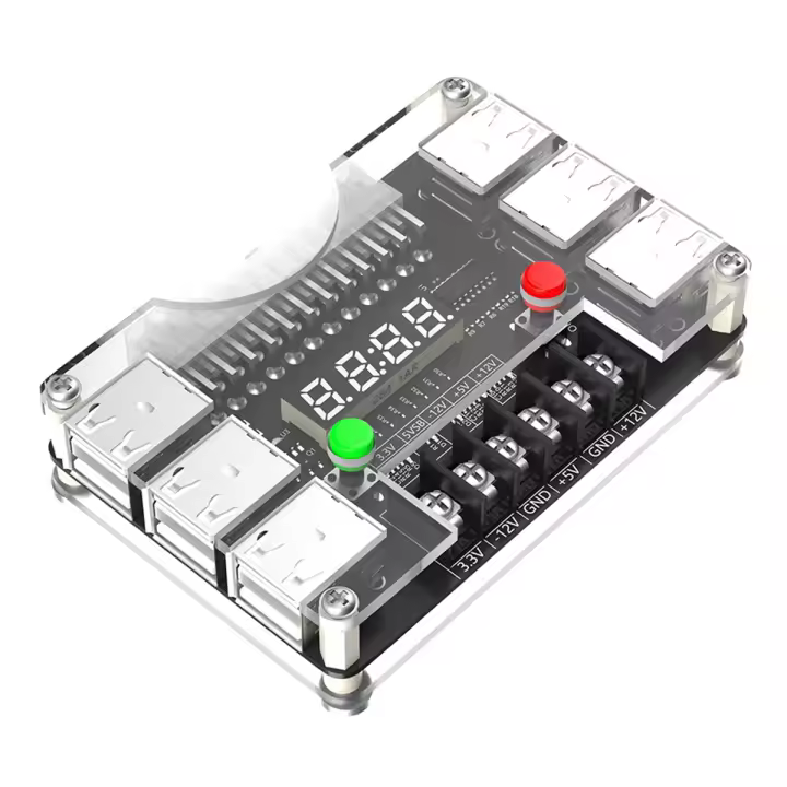 Fuente de alimentación ATX, tablero de ruptura con estuche acrílico, 3,3 V, 5V, 12V, -12V, voltaje de salida y 12 puertos USB, salida máxima de 3A - 1