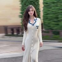 Vestido de punto ajustado elegante para mujer, vestidos Vintage de diseñador de manga larga con letras y una botonadura, suéter de invierno 2024 - details 3
