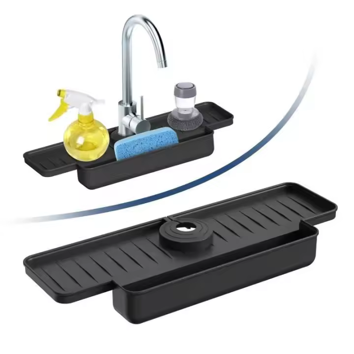 Guarda Salpicaduras de Grifo de Lavabo de Silicona Mejorado Porta Esponja para Fregadero de Cocina y Baño Organizador de Empaque de Viaje - 1