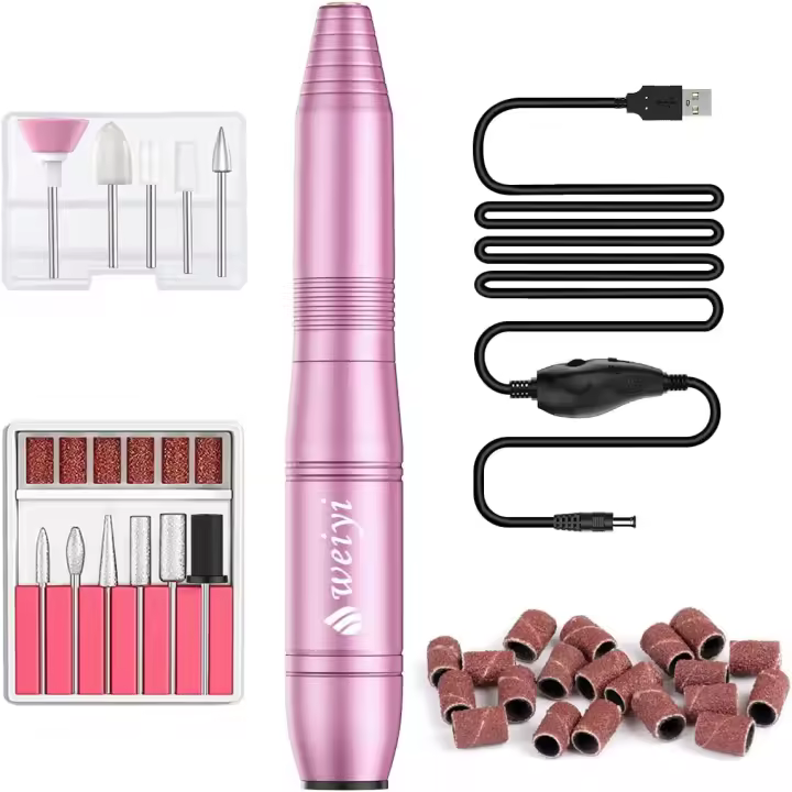 Torno para Uñas,WEIYI Lima Eléctrica Uñas USB con Set de 11 Tipos de Brocas de Uñas,Navidad Kit de Manicura y Pedicura Eléctrico Profesional para Salón DIY,20,000 RPM Velocidad Ajustable - 1