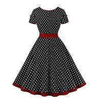 Vestido de Verano Vintage Hepburn Polka Dot de Contraste Cuello Cuadrado de los 50 Cintura Alta - details 39