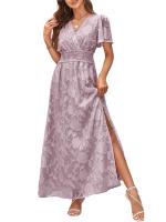 Vestido Maxi de Verano Elegante Cuello en V, Manga Abullonada, Cintura Alta, Encaje, Vestido de Moda para Mujeres con Abertura de Rodilla - details 16