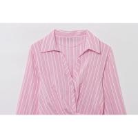 BUNO-novedad de verano coreano para mujer, estilo de moda, minivestido versátil de manga larga con cuello en V a rayas rosas - details 6