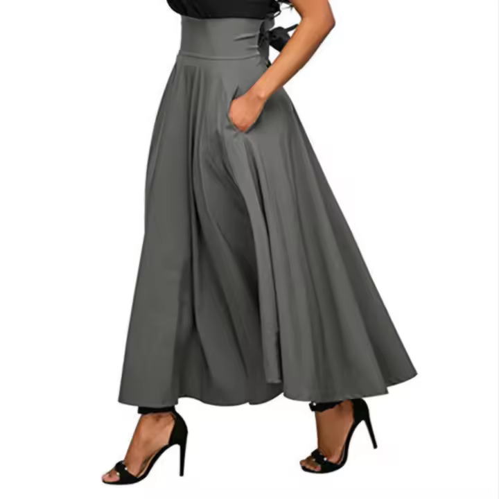 Falda de satén de camping vintage larga plisada de cintura alta para mujer, swing completo, casual, elegante, Ustada, fiesta, otoño - 1