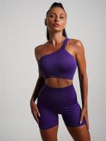 Sujetador Deportivo Para Correr De Un Hombro, Color Sólido De Secado Rápido Acanalado Transpirable, Entrenamiento De Yoga y Fitness - details 1