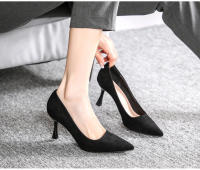 Tacones altos de mujer 2025 nuevo verano negro tacones delgados punta puntiaguda boca ligera gamuza profesional temperamento versátil solo zapatos de mujer - details 13
