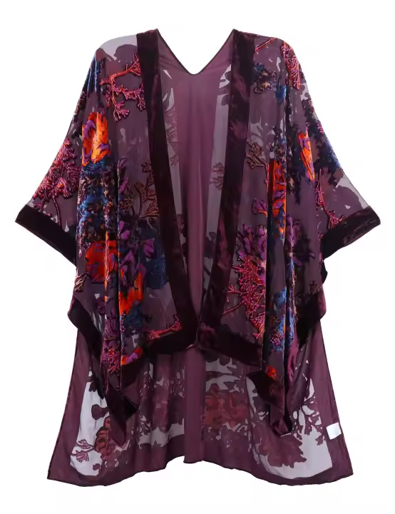 WeHello-Kimono largo bohemio para mujer, Veet, con pareo de playa, cárdigan de vacaciones, chal con borlas de gasa - 1