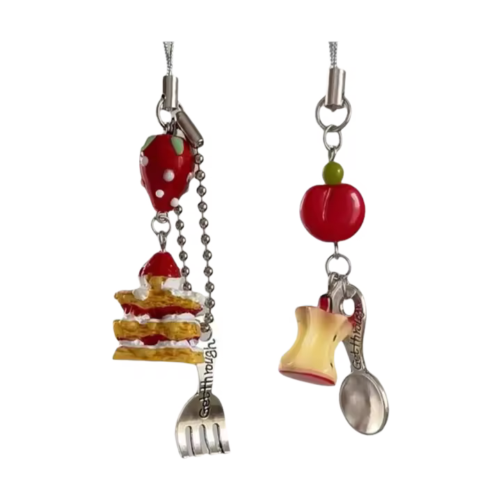 Bonito colgante 3D de pastel de fresa y galleta para teléfono, correa, accesorios encantadores, cordón para llavero para iPhone, bolsa para cámara, joyería para niñas - 1