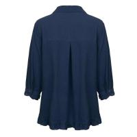 Camisa de algodón y lino de Color liso para mujer, con solapa y botones, manga corta con dobladillo, Top informal holgado, ropa de calle de otoño - details 10