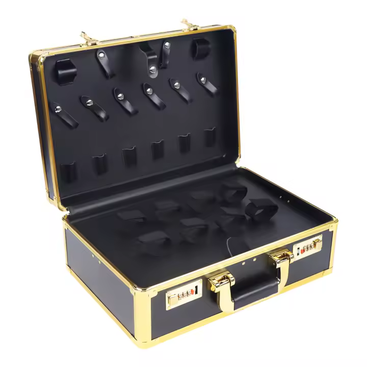 Organizador Portátil para Peluqueros/Estilistas - Caja de Almacenamiento con Cerradura - Dorado - Ideal para Viajes - 1