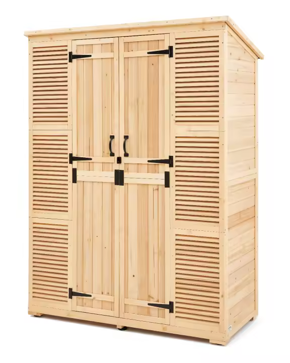 SucceBuy Cobertizo de almacenamiento para exteriores, gabinete de madera de gran tamaño con techo impermeable y marco de metal, puertas dobles con cerradura, estantes y piso para herramientas de jardín, duradero y espacioso - 1