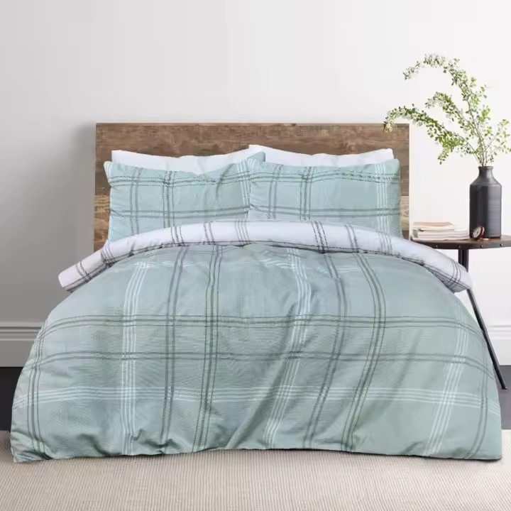 Juego de funda de edredón reversible a cuadros de color verde gofre, funda de almohada, suave y fácil de cuidar, tamaño King (230 x 220 cm) - 1