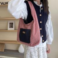 Bolso de tela de doble cara a cuadros, chaleco vaquero, estilo coreano, bolso de hombro vaquero Retro, bolso de mano de gran capacidad, bandolera Bohemia - details 7